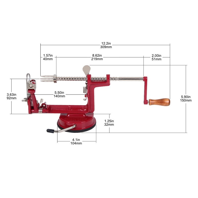 Johnny Apple Peeler جوني آبل بيلر، كورر، سلايسر، ميكر باي، شفرات من الفولاذ المقاوم للصدأ، ريد VKP1010 - Image 2